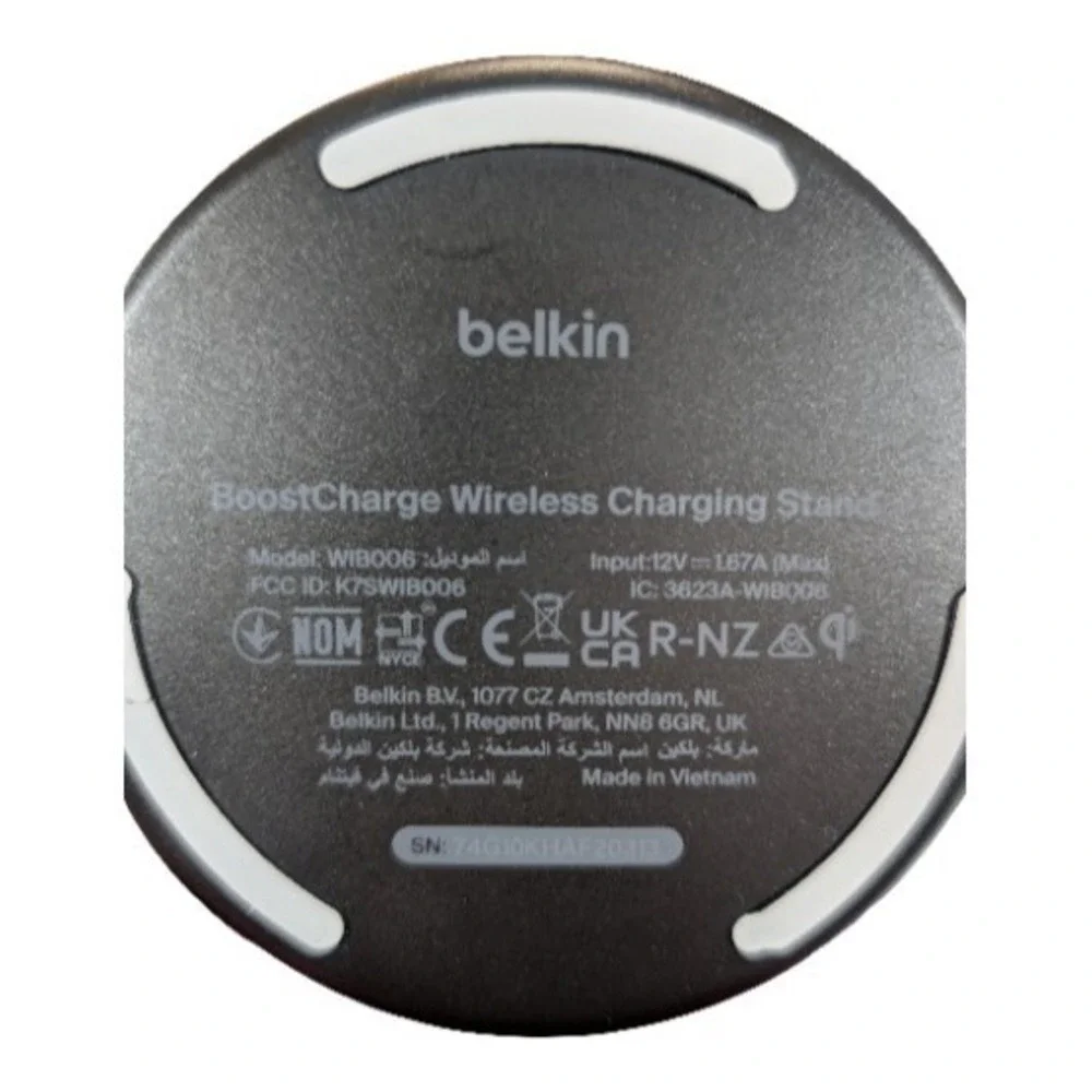 Pp3O Belkin Boostcharge 15W Qi Wireless Charge Stand, Black, W/ Cord & Block OB
